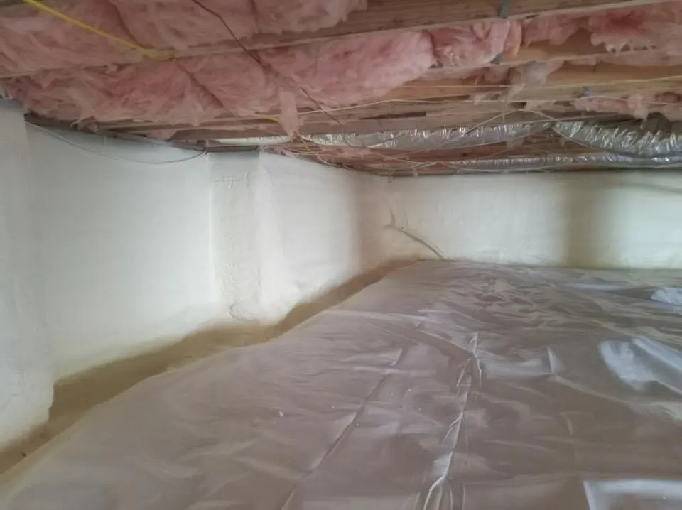 Crawl space encapsulation with closed-cell spray foam for Commercial Roof Restoration in Aurora
